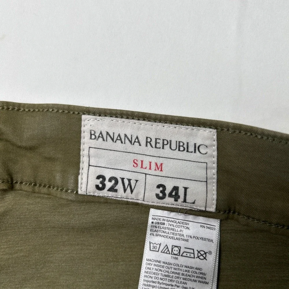 Banana Republic Mens Slim Fit 5-Pocket Stretch Pants Size 32x34 Olive Green